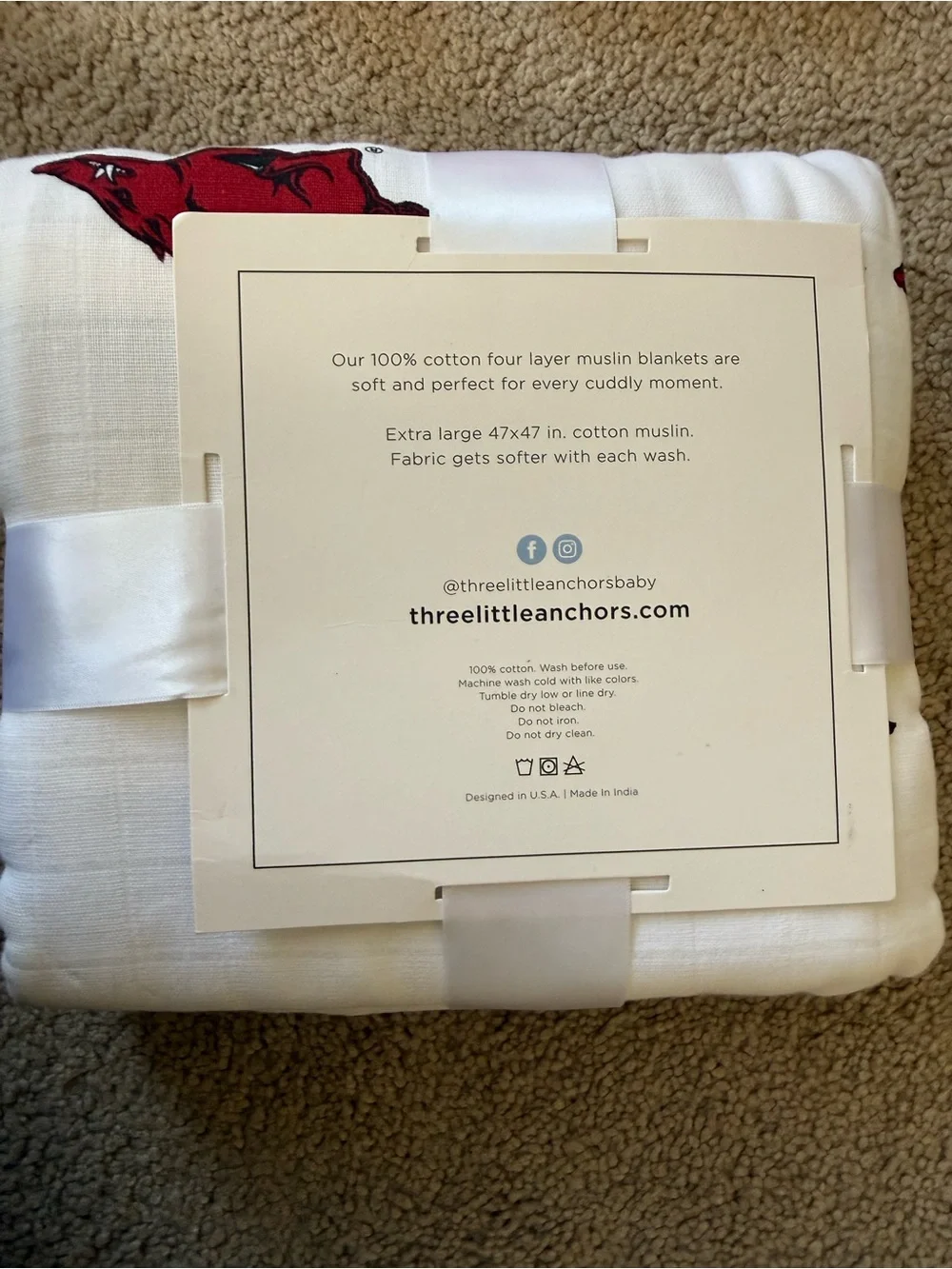 Arkansas Razorbacks White Muslin Blanket - Collegiate Collection